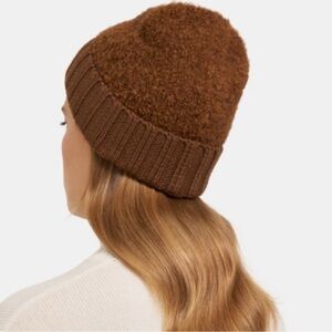 THEORY BOUCLE WOOL BEANIE COCOA BROWN TEDDY BEAR HAT NWT